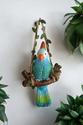 2 Adet Dekoratif Sallanan Duvar Ve Bahçe Süsü Papağan Kuş Mavi