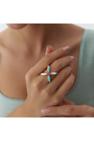 Cetaş Eterna Mavi Mineli Badem Altın Yüzük