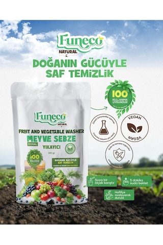 Funeco Natural Meyve & Sebze Yıkayıcı 350g 100 Kullanımlık - Bitki Ve Mineral Bazlı Temizleyici Toz Kahverengi