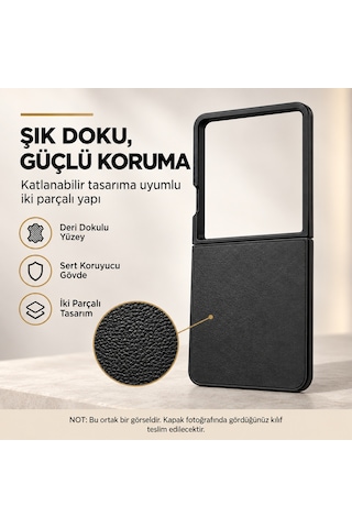 Microcase Samsung Galaxy Uyumlu Z Flip 8 İçin Deri Desenli Plastik Koruma Kılıf Taba - Al3156