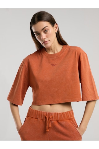 Everlast Bronx 1910 Oversize Turuncu Crop Kadın Tişört Kiremit