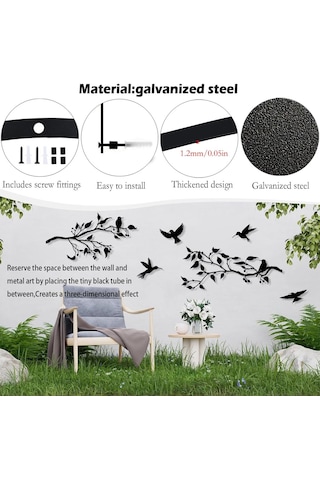 Pduoduo 4 Adet Büyük Metal Kuşlar Şube Duvar Sanatı Dekoru, Metal Kuşlar Siluet Duvar Dekoru, Balkon Bahçe Dekoru Genel