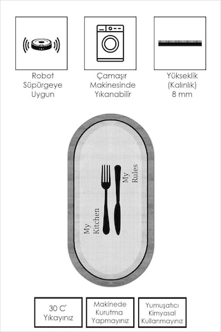 Decomia Home Dijital Yıkanabilir Kaymaz Taban Kitchen Mutfak Halısı Mutfak Dekorasyon,siyah 80 X 300