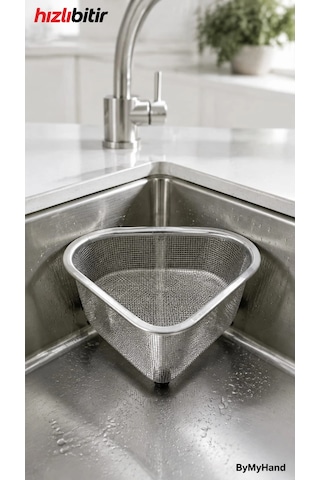 Bymyhand Paslanmaz Çelik Üçgen Lavabo Süzgeci Lavabo İçi Süzgeç Metalik Gri