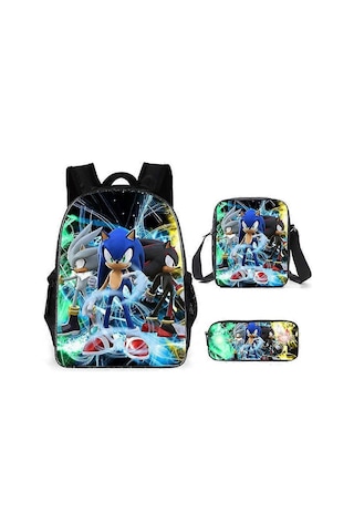Sonıc Sonic Okul Çantası Üç Parçalı Set - Anime Çizgi Film Sırt Çantası, Omuz Çantası Ve Kalem Kutusu Sonic Hayranları İçin Canlı Ve Dayanıklı Setjxlgv Diğer