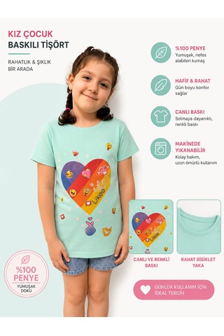 Monili Kız Çoçuk T-shirt Açık Mavi