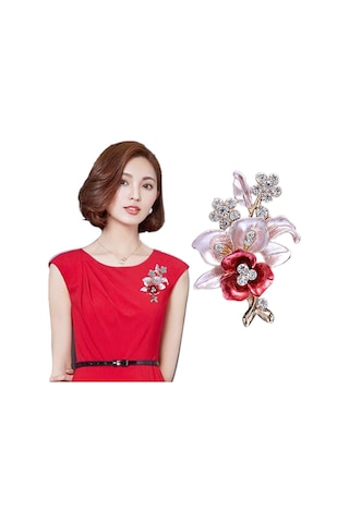 Kadın Rhinestone Oyma Çiçek Tasarım Yaka Rozeti Takı Broş Çok Renkli