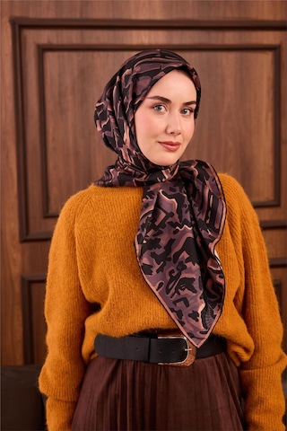 Silk Home Twill İpek Eşarp Pastel Mor Siyah Soğan Kabuğu Desenli Tok Duruşlu 90x90 Çok Renkli