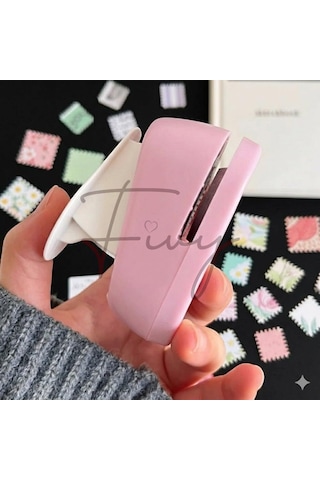 Pembe Pul Delgeç Tasarım Scrapbooking Malzemesi - Pul Şekilli Delgeç Kağıt Kesici Genel