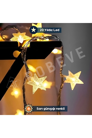 Robeve Yıldız Led Led Işıklı Yıldız 20'li Yıldız Led Işık 3 Metre Pilli Led Işık Yılbaşı Işığı Yılbaşı Ağacı Işığı Yıldız Şerit Led Peri Led Diğer