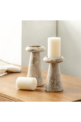 Silver Travertine Glow Büyük Mumluk Natural