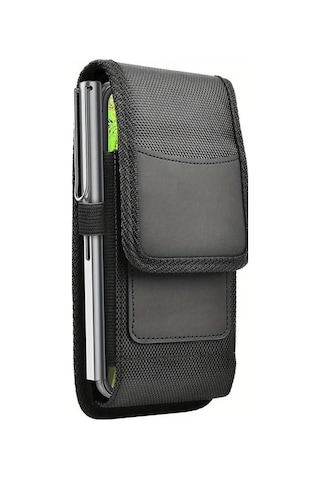 Fochsia İphone 15 İçin Siyah Evrensel Dikey Telefon Bel Klipsi Kılıfı Kart Yuvası 5.5-6.9 İnç