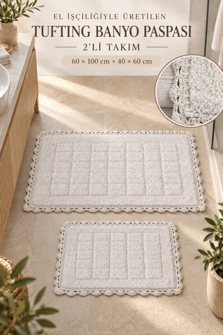 Alanur Bodrum Tufting Cotton Pamuklu El Işi Örgülü 2 Li Paspas 109 Ekru
