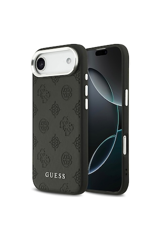 Apple Uyumlu iPhone 17 Air Kılıf Guess Lisanslı M-safeli Sıcak Baskılı Klasik Yazı Logolu Pu Deri Peony Siyah Siyah