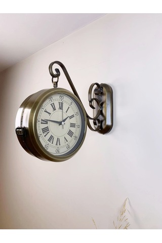 Eskitme Metal Nostalji İstasyon Saati 36 X 25 Cm