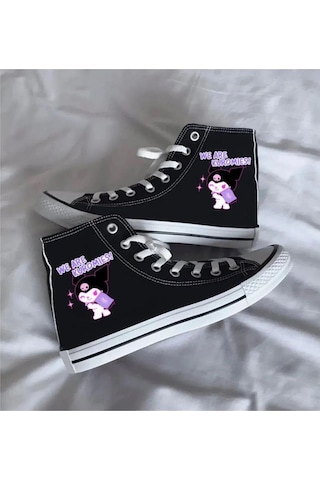 Günlük Keten We Are Kuromıes Kuromi Baskılı Siyah Uzun Convers Sneaker Canvas Spor Ayakkabı We Are Kuromıes