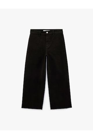 Koton Cepli Rahat Kalıp Kesik Paça Yüksek Bel Jean Pantolon - Culoette Jean Siyah 7wal40002mw