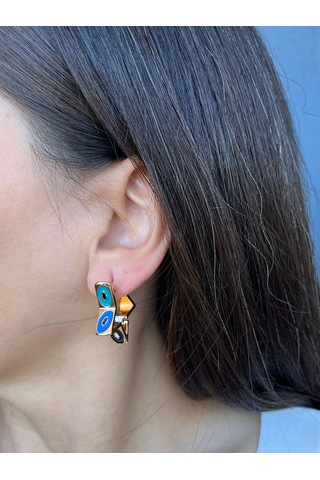 Altın Renkli Gözlü Yıldız Küpe Çok Renkli