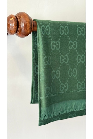 Miorel Scarfs G Desen Çift Taraflı Kaşmir İpek Şal 4 Mevsim Soft Pamuklu Şal Yeşil