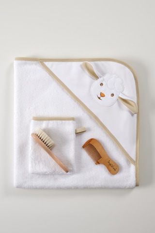 Bebek Banyo Seti - Lamb Cozy Care Banyo Seti Kare Kundak - Kese - Fırça ve Tarak Seti