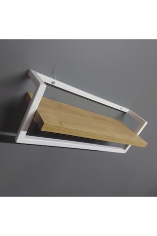 lyla concept Defne Banyo Ahşap Raflı Beyaz Metal Havlu, Şal Askılık Meşe Raf Beyaz