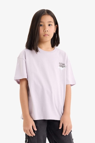 DeFacto Kız Çocuk Oversize Geniş Kalıp Bisiklet Yaka Sırt Baskılı Kısa Kollu Tişört E0357A825SMPR306 Mor