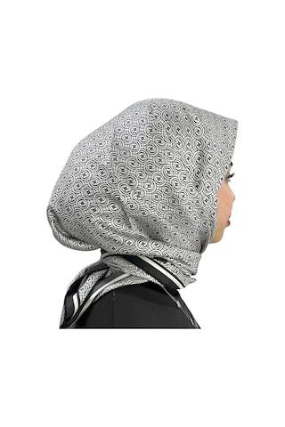 Vakko Twill İpek Eşarp - Helezon Monogram - Beyaz Siyah