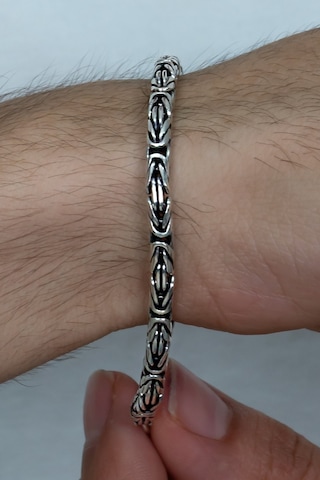 Takı Dükkanı 925 Ayar Gümüş Erkek Bileklik Yuvarlak Kral Model 4mm Genişlik 21cm Uzunluk msb05