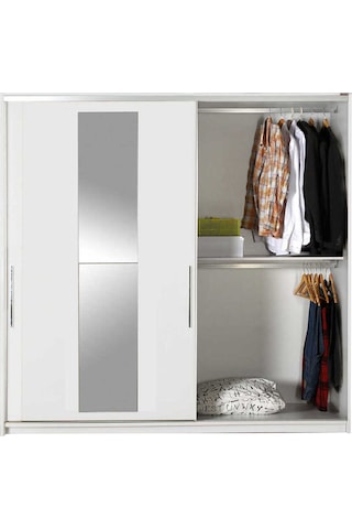 Elit Plus Aynalı Sürgülü Gardırop - Beyaz