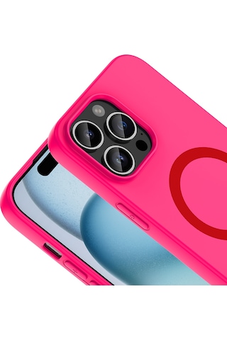 iPhone Uyumlu 14 Pro Max Kılıf M-safe Şarj Özellikli Klfs Aris Silikon Kapak - Koyu Pembe Çok Renkli