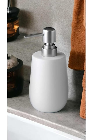 Stone Lüks Camsı Mat Seramik Banyo Mutfak Sıvı Sabunluk Bulaşık Deterjanlık Gümüş Silver Kapak Beyaz