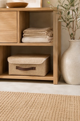 Kapaklı Jüt Düzenleyici Sepet L Boy 35x26x15 Cm Dolap İçi Raf Banyo Ve Aksesuar Saklama Kutusu Bej