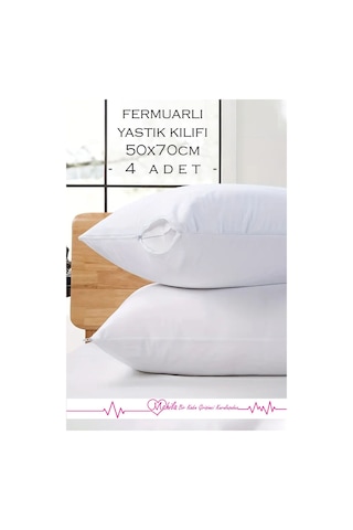 4 Adet Fermuarlı %100 Pamuklu Beyaz Yastık Kılıfı, Yastık Astarı, Yastık Şiltesi, Yastık İçi Beyaz