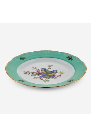 Mavi Kuşlu Yeşil Porselen Pasta Tabağı 19 Cm