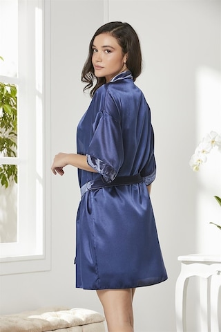 Pierre Cardin 4045 Kadın Saten Kadife Gecelik Sabahlık Takım-lacivert Lacivert