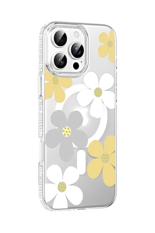 Apple iPhone Uyumlu 16 Pro Max Floral Magsafe Kapak - Sarı