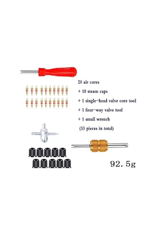 Mufunye Valf Göbeği Sökücü Onarım Aleti Kiti Çift Ve Tek Kafalı Valf Göbeği Sökücü , 33 Parça