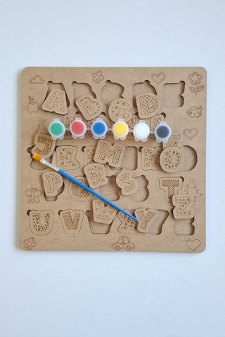 Çocuklar İçin Zeka Ve Beceri Geliştiren Harfler Ahşap Boyama Puzzle Seti