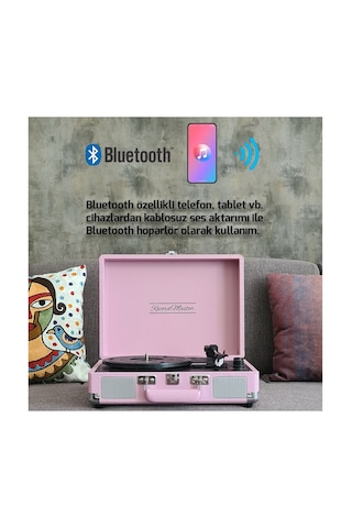 Record Master ST14012 Retro Şarjlı Bluetooth Pikap Pembe
