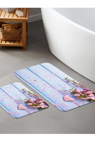 Dijital Baskılı Yıkanabilir Kaymaz Taban 2li Banyo Halısı Paspas Klozet Takımı 5086b
