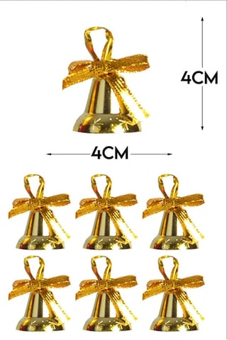 6lı Çan Süs 4cm Altın Sarısı Kurdeleli Zil Gold Yılbaşı Çam Ağacı