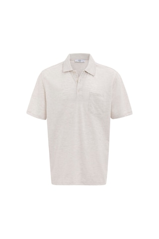 Süvari Ekru Regular Armürlü Polo Yaka Tişört-37186 Ekru