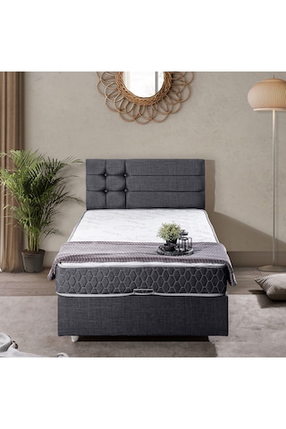 Viyana Tek Kişilik Baza Başlık Comfort Yatak Seti Antrasit 90 x 190