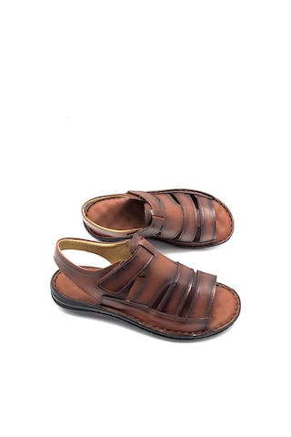 Tam Ortopedik Hakiki Deri Taba Masajlı Erkek Sandalet Taba