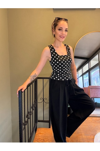 Ali Butik Siyah Beyaz Puantiyeli Polyamid Atlet