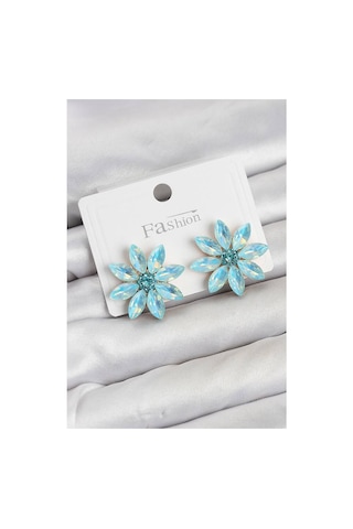 Buz Mavisi Renk Kristal Taşlı Lotus Çiçek Model Kadın Küpe Tj-bkp11922 Evimdeyokyok Çok Renkli