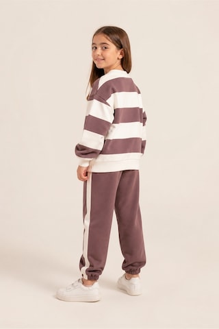 Eray Alp Kids Unisex Çocuk Çizgi Detaylı Şardonsuz Alt Üst Takım Kahverengi