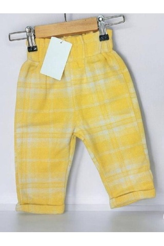 Çikoby Kız Çocuk Bel Lastikli Ekose Pantolon-13669 Sarı