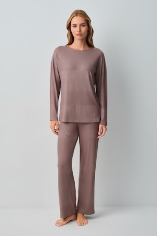 Suwen Comfort Geniş Yaka Pijama Takımı Wsh105100951268 Cappuccino