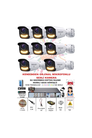 8 Li Sesli Güvenlik Kamerası 5 Mp Gece Renkli Full Hd Kamera Seti